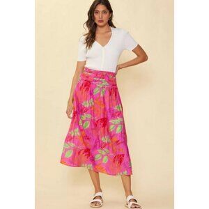 💕SKIES ARE BLUE💕 Tropical Print Skirt ~ Pretty In Pink Large L NWT